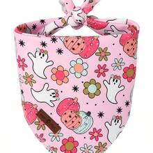 Halloween Dog Bandana Washable Cotton Scarf With Floral Ghost Design For Medium Large Dogs - 花鬼 - 查看 1