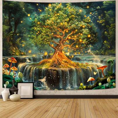 Fantasy Forest Tapestry Green Fairy Magical Tree Of Life Tapestries For Bedroom Aesthetic Nature Plant Tapestry's Wall Hanging Mushroom Butterfly Elves Wall Tapestry For Living Room Dorm, Can Be Used As Sofa Cover, Wall Hanging, Photo Backdrop, Indoor Tablecloth And Outdoor Picnic Blanket