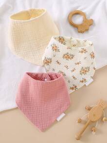 3pcs/Set Soft Breathable Baby Floral Print Drool Bibs - Multicolor - View 1