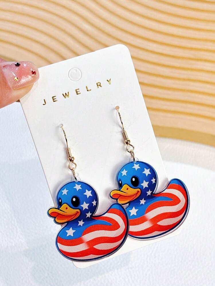 1 par de pendientes colgantes acrílicos de pato con bandera estadounidense, divertidos y lindos de doble cara, regalo para mujeres, joyería para fiestas - Multicolor - Añade 4