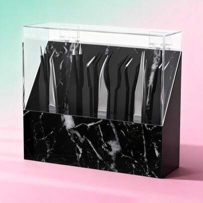 Soporte acrílico a prueba de polvo para pinzas, organizador de herramientas para pestañas con 6/8 ranuras y tapa abatible, caja de almacenamiento transparente para extensiones de pestañas y pinzas de maquillaje