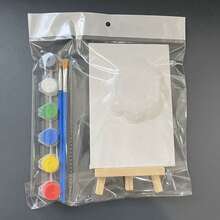 15*15cm Caballete de madera en miniatura con marco de pintura al óleo, lienzo, set de pintura, incluye caballete, lienzo, pinturas, pinceles - Kit de pintura DIY en miniatura para niños - Multicolor - Ver 3