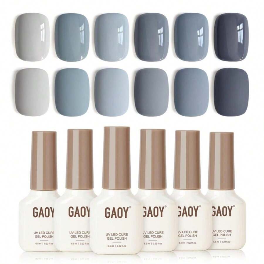 GAOY Blue Ashes Gel Nail Polish, 6 Colors Blue Nail Polish Set, Soak Off UV Cure Gel For DIY Manicure At Home And Salon - ColorA - 查看 1