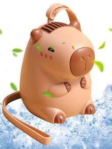 Mini Ventilador Fan USB Recargable Portátil Capibara Colgante al Cuello - Camel - Ver 1