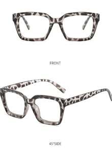1 par de gafas con montura cuadrada de estilo tortuga, montura de estampado de leopardo, lentes transparentes, diseño de montura cuadrada de bordes anchos, gafas de moda de estilo retro para mujer - cuajada de frijol blanco - Ver 3
