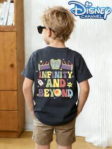 Disney 'Toy Story' Judy And Buzz Lightyear Patterned Crew Neck Summer T-Shirt, Suitable For Boys And Girls To Wear For Holiday Parties, Dinners, Outdoor Play, Traveling, And As A Gift For Children Visiting Disneyland. - 深灰色 - 查看 2