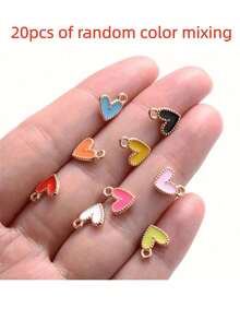 20 piezas Colgantes con forma de corazón esmaltados adorables, accesorios DIY para hacer pendientes, pulseras y collares románticos y encantadores, para el Día de San Valentín - Multicolor - Ver 5