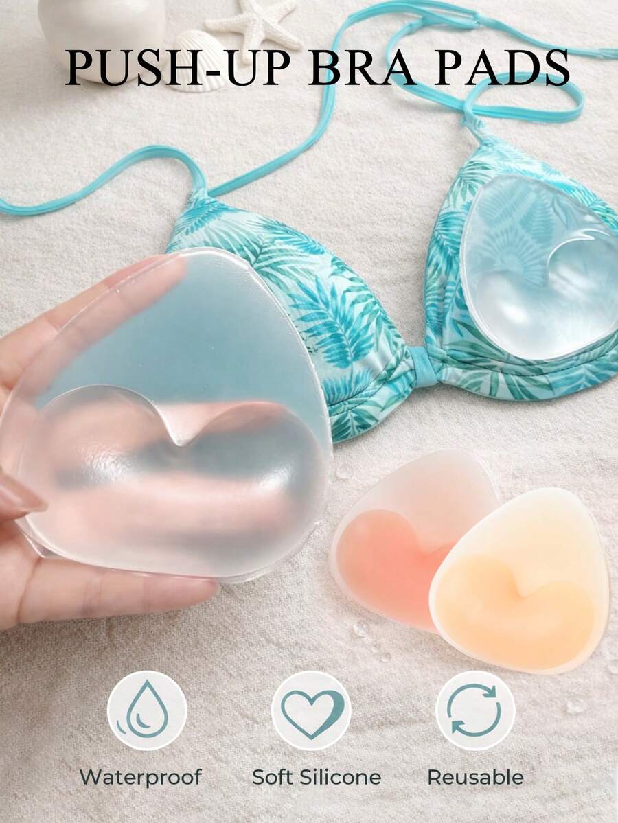 1对女士隐形硅胶胸垫，防水丰胸垫，加厚柔软文胸衬垫，适合比基尼、泳装、婚纱、日常穿着
