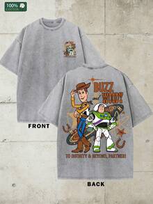 Disney-Heavy Cotton Toy Story Short Sleeved T-Shirt For Men With "TO INFINITY&BEYOND" Print Oversized Loose Fit Half Sleeved Top For Summer Casual Wear - 淺灰色 - 查看 3