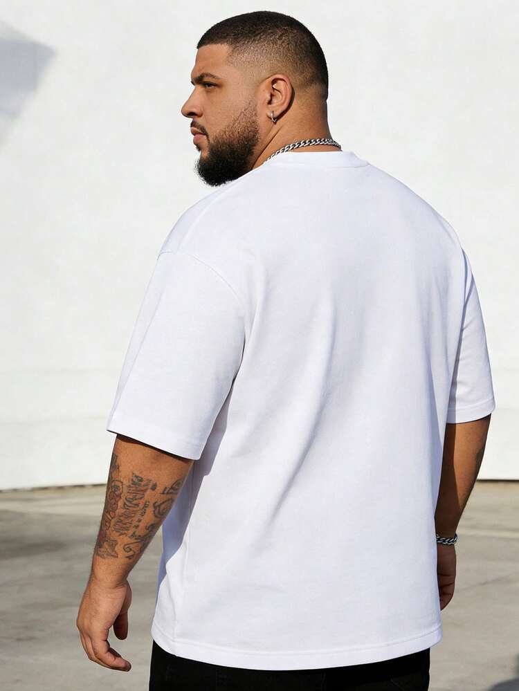 Plus Size Men's Fashionable Loose Fit Short Sleeve T-Shirt | Exquisite Design | Summer Essential | Easy To Match | Showcase Your Styler, A Gift For My Boyfriend - White - View 7