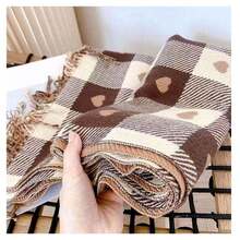Large Printed Scarf With Hearts - Super Warm For Winter - màu đen - Xem 5