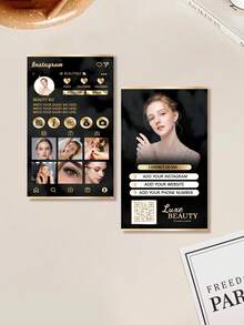 200/500/1000张定制奢华黑金美妆名片，可个性化定制照片和文字，可编辑美妆名片模板，包含二维码，适用于美睫、美容行业，专业宣传单页 - 彩色 - 查看 3