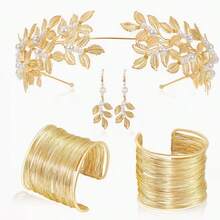 5pcs Greek Goddess Style Costume & Accessories Set, Including Leaf Crown, Headband, Bracelet, Earrings, Bridal Headpiece, Halloween Theme - Multicolor - View 10