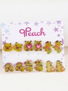 12 piezas de pendientes de dibujos animados lindos, joyería de colores de verano para niñas - Multicolor - Ver 1