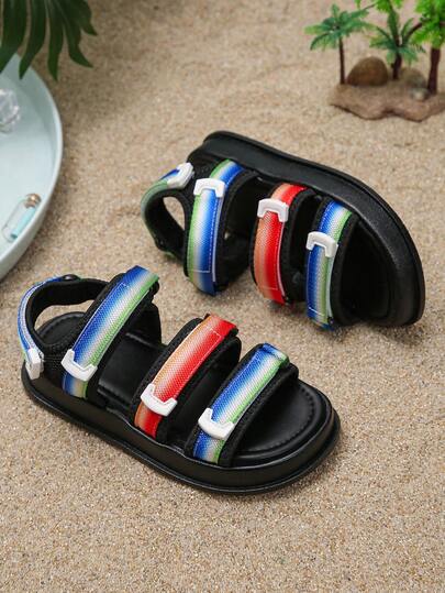 1 Pair Unisex Kids' Fashion Simple Hook And Loop Sports Sandals, 2026 Summer New Outdoor Holiday Beach Shoes, Infant Toddler Sandals, Casual Flat Sandals For School And Home, Summer Recommended