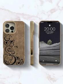 1 pieza Funda de teléfono con patrón de vid floral transparente negro, con protección de airbag en las 4 esquinas, resistente a golpes y caídas, regalo ideal para novia o uso personal, compatible con iPhone 17/16/15/14/13/12/11/XSMAX/XS/X y Galaxy S25/S24/S23/S22 - Marrón - Ver 5