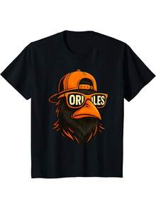 Baseball League Black T-Shirt, Printed With A Personified Baltimore Orioles Mascot Design. A Stylish And Casual T-Shirt For Sports, Fitness, Streetwear, And Personalized Outfits.  Suitable For Both Men And Women. - 黑色1 - 查看 11