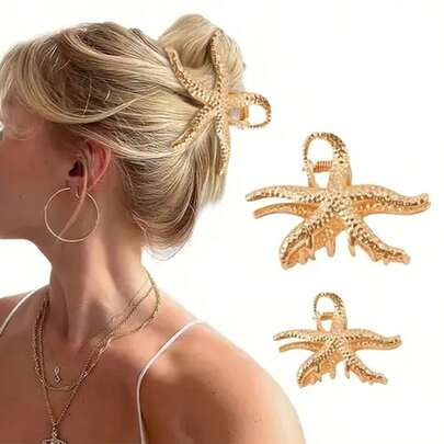 Fashionable Starfish Hair Clip - Elegant Metal Texture Hair Clip, Easily Creates Beach-Inspired Updo Hairstyles, Strong Grip Suitable For All Hair Types, Perfect For Summer Vacation, Pool Days, Tropical Themed Events And Casual Outfits, Adds A Lively Nautical Vibe To Any Look, Lightweight And Durable Design For All-Day Comfort, An Ideal Gift For Fashion Enthusiasts