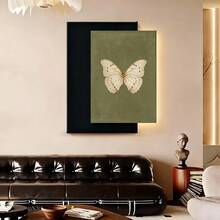 con marcoCuadro 2D plano de una sola pieza , con un mariposa blanca vintage, diseñado en un estilo gótico de cabaña para decoración rústica. Esta artística y caprichosa obra de arte de insectos es perfecta para mejorar el ambiente de un dormitorio, sala de estar. - Enmarcado - Ver 1