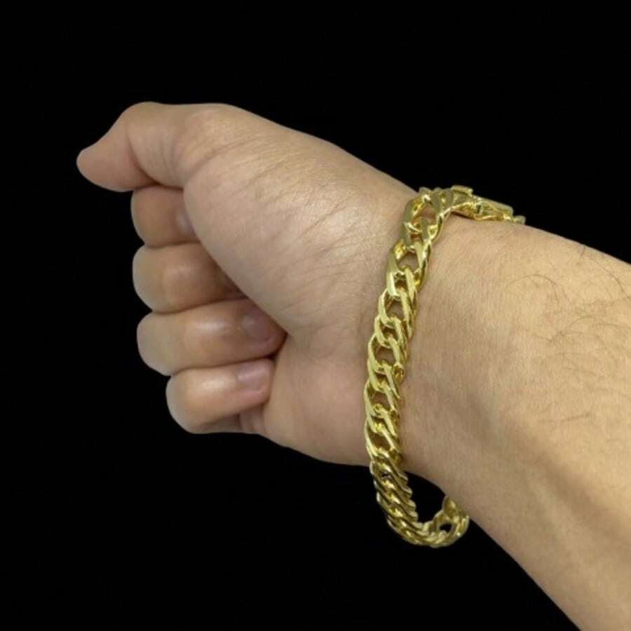 Pulseira Elo Duplo 24k - 21cm 8mm - Dourado - Visão 1