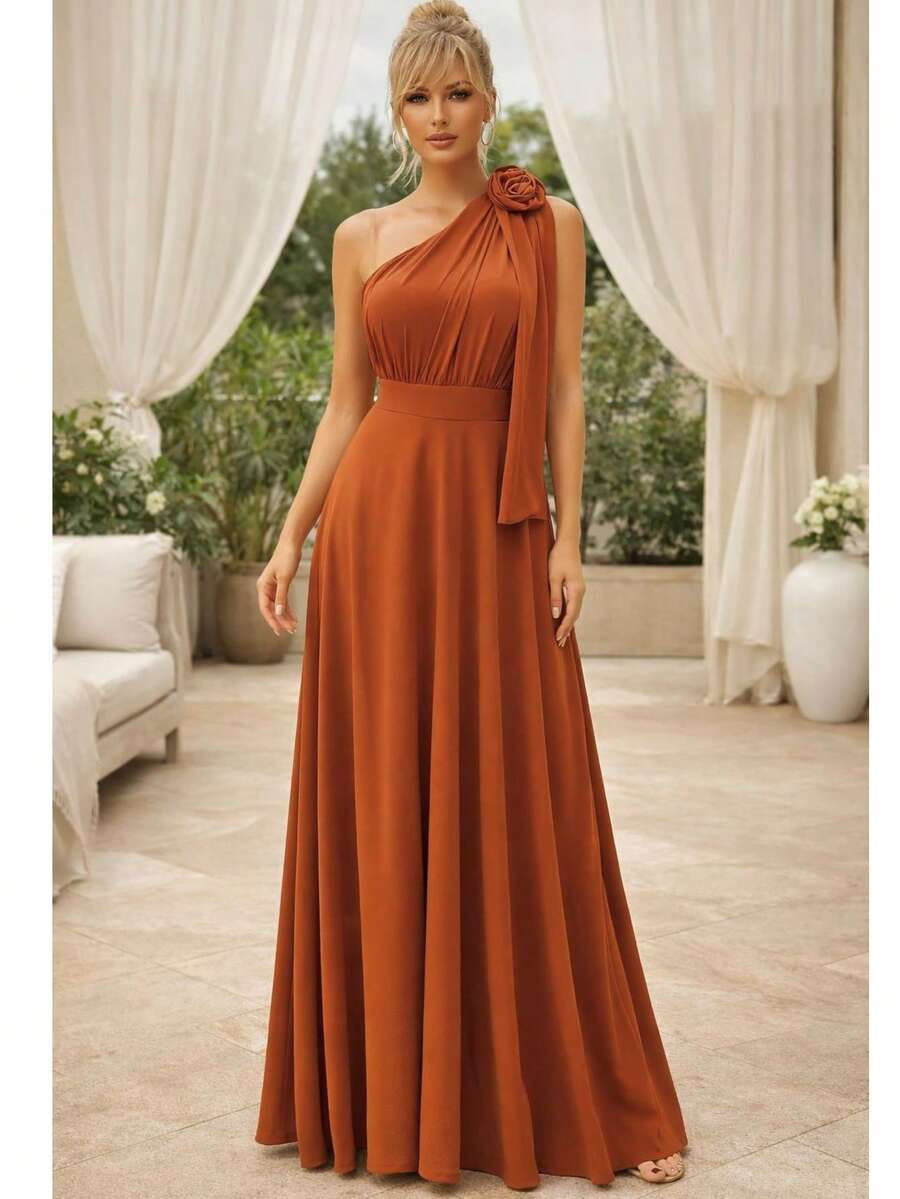 Bridesmaid Dress Guests Flower Brooch Promotion Olive Green Fuchsia Black Lilac Terracotta Emerald Royal Red Marsala Navy Dull - 紅陶 - 查看 1