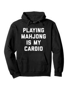 Men's Funny Mahjong Hoodie - "Playing Mahjong Is My Cardio" Mahjong Tiles & Tiles Graphic, Lightweight Pullover Hooded Sweatshirt For Tournaments, Casual Streetwear - Funny Gift For Mahjong Players, Durable & Breathable For All-Season Wear - màu đen - Xem 2