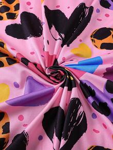 Set de pijamale cu mânecă scurtă, stil graffiti, cu imprimeu de inimă și leopard, pentru fete preadolescente, cu guler, nasturi și buzunare, drăguț și confortabil pentru băieți și fete, potrivit pentru toate anotimpurile, ținute de petrecere și timp liber - Roz - Vizualizare 12