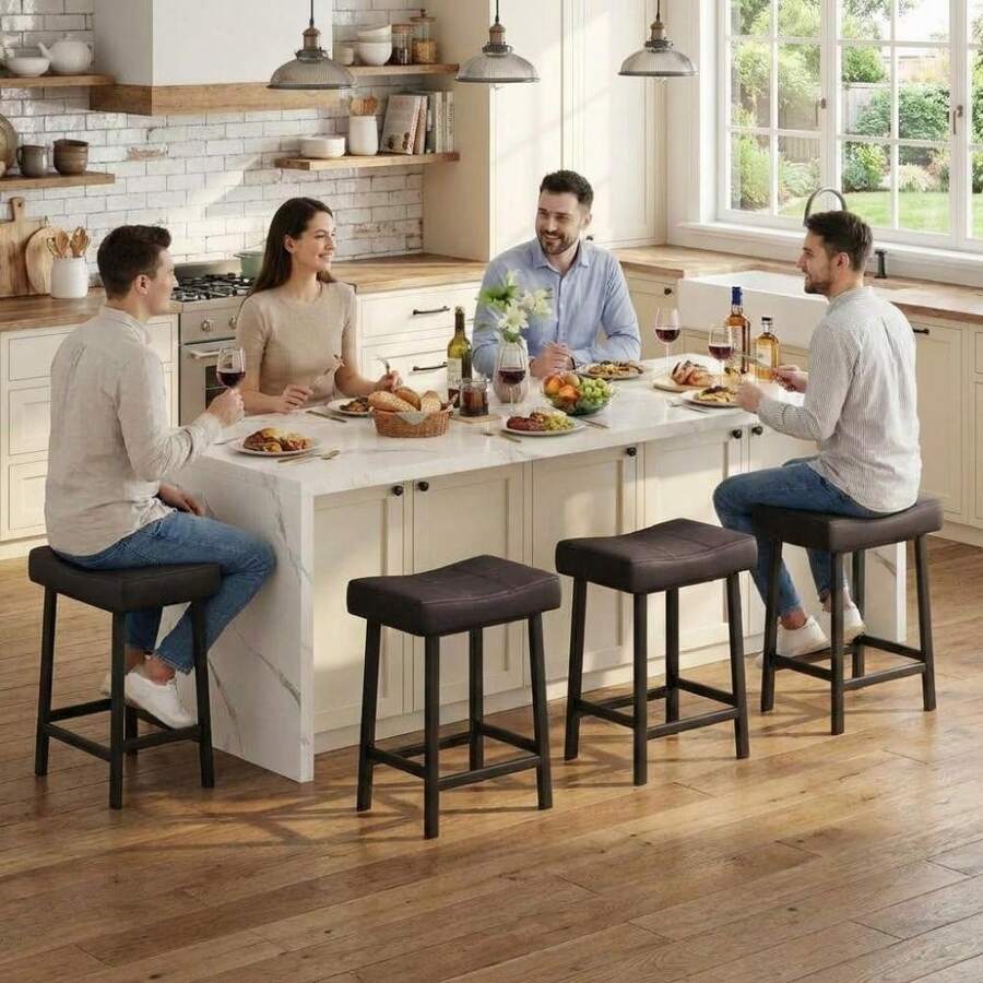 24 Inch Bar Stools Set Of 4, Counter Height Upholstered Backless Saddle Barstool 24 Inch Bar Stools Set Of 4, Counter Height Upholstered Backless Saddle Barstool - Chocolate Brown - View 1