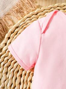 Baby Girl Slogan Graphic Round Neck Short Sleeve Casual Romper - Pink - View 5