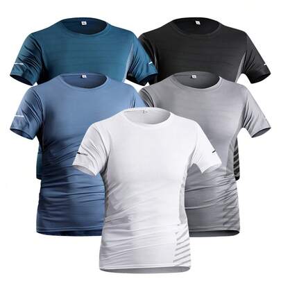 2026新款男士透气运动T恤，网眼拼接设计，高弹修身剪裁，跑步、健身、训练、户外运动必备