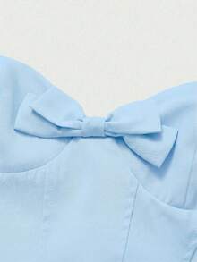 Glamful Elegant V-Neck Bow Decor Strapless Bandeau Sexy Backless Fitted Princess Style Puffy Women's Dress, Elegant Dress For Women, Holiday Dress, Vacation Dress, Blue Dress For Women, Long Summer Dress For Women - Blue - View 11