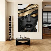 con marco1 pieza de arte de lienzo abstracto surrealista negro y dorado, retrato femenino, , moderno y retro, para decoración de paredes en sala de estar, dormitorio, cocina, oficina en casa - Pintura temática de moda interior, regalo perfecto para vacaciones, decoración estética de habitaciones. - Enmarcado - Ver 5