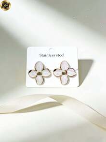 1. 白色花朵垂坠油饰女士耳环 - 奢华高端不锈钢材质，2026新款，简约优雅四季皆宜，时尚有型，防过敏，适合作为生日礼物、约会礼物或舞会配饰。波西米亚度假风不锈钢心形饰品 - 彩色 - 查看 6