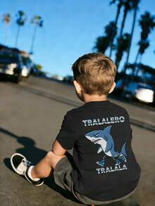 1pc Young Boy Casual Round Neck Short Sleeve T-Shirt With Mythical Creature Print, Summer Student Wear - The T-Shirt With "Shan Hai Jing" Character Print Brings Joy And Happiness To Every Child! TRALALERO TRALALA - Black - View 2