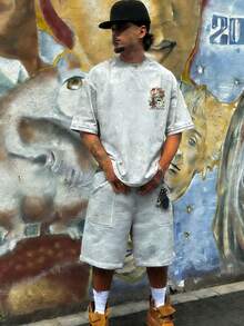 Disney-Heavy Cotton Toy Story Short Sleeved T-Shirt For Men With "TO INFINITY&BEYOND" Print Oversized Loose Fit Half Sleeved Top For Summer Casual Wear - 淺灰色 - 查看 2