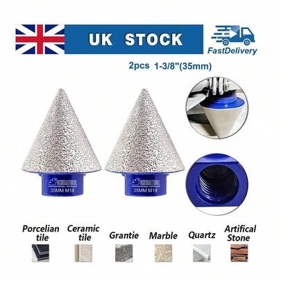 2pcs 35mm Diamond Cone Bit Milling Chamfer For Porcelain Tile Marble M14 Grinder