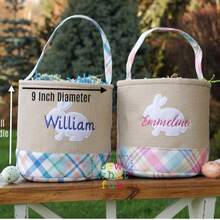 1pc Personalized Embroidered Easter Basket, Linen Fabric - Multicolor - View 7