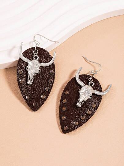 1 Pair Niche Design Fashionable Minimalist Personalized Leather Bull Head Earrings, Suitable For Women's Daily Wear