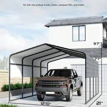 Cochera metálica resistente con techo de acero galvanizado resistente a la intemperie y estructura reforzada. Refugio exterior extragrande para autos, camiones, ba - Negro - Ver 5