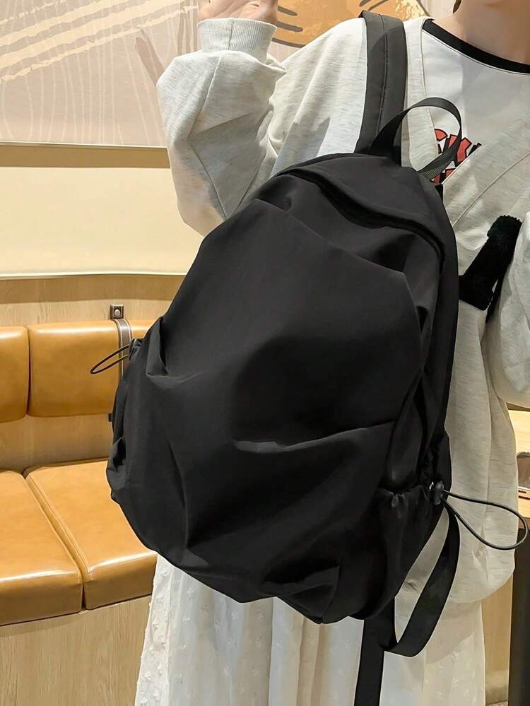 1 pieza Mochila de diseño con múltiples bolsillos, resistente al agua, de unicolor en nailon, ligera y casual, unisex, adecuada para el uso diario, compras, viajes, cabe portátil, gran regalo para jóvenes y estudiantes - Negro - Añade 4