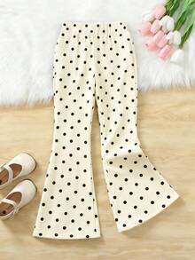 女童宽松休闲裤，撞色波点设计，百搭日常穿搭，复古街头风 - 杏色 - 查看 2