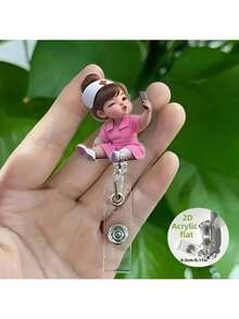 [2D Flat] 1 chiếc Giá đỡ thẻ tên rút gọn chủ đề y tá dễ thương kèm kẹp ID - Cuộn thẻ tên nhân viên y tế bằng acrylic dành cho bác sĩ, y tá điều dưỡng (RN, LPN) - Hoàn hảo cho công việc bệnh viện, quà tặng ngày lễ, lễ kỷ niệm Ngày Độc lập, phụ kiện y tá cho công việc, sinh viên, trở lại trường học, đồ dùng học tập, văn phòng phẩm, phụ kiện, quà tặng cho bé gái, quà tặng nhóm, phụ kiện cho bé gái - Màu Hồng Tươi - Xem 2