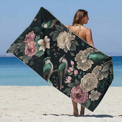 1 khăn tắm biển in họa tiết hoa, khăn tắm đồ bơi, khăn sợi microfiber mềm mại và thấm hút tốt, thích hợp cho phòng tắm, bơi lội, tập thể dục, yoga, nhẹ và dễ mang theo, chống gió/nắng/cát, tuyệt vời cho du lịch mùa hè, kỳ nghỉ, trang trí phòng tắm.