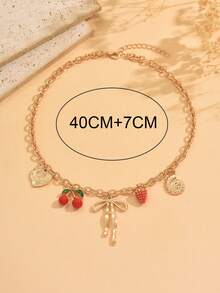 1pc Summer Cute Sweet Heart, Strawberry, Cherry, Shell, Bow Pendant Necklace, Minimalist Versatile Jewelry For Women, Suitable For Daily Wear, Dates, Photo Shoots, Parties. Chain Length Can Be Customized - Multicolor - View 4