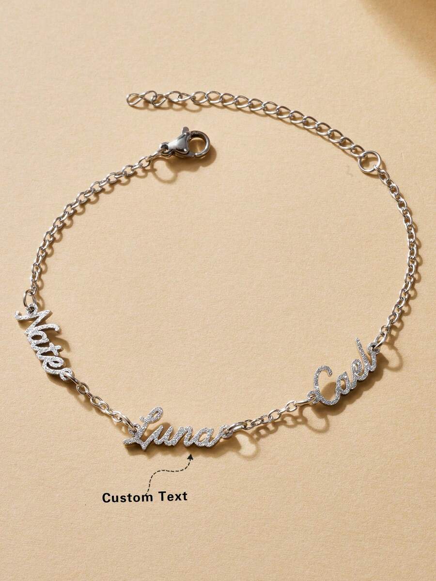 Customized Stainless Steel Gold Color Bracelet, Personalized Jewelry With Letter Name, Minimalist Fashion Accessory, Elegant Style, Birthday Gift, Holiday Gift, Anniversary Gift, Gift For Family, Kids, Lover, Yourself, Wedding Wear, Travel Outfit, Daily Matching - Silver Frosted - View 1