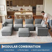 Sofá seccional modular sobredimensionado, sofá seccional de 7 plazas, sofá en forma de U de 138" con otomano móvil, sofá modular convertible para apartamento y oficina de sala de estar, Chenilla Gris - Gris - Ver 4