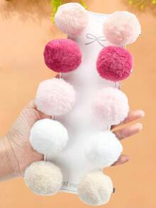 10pcs/Set Cute Fluffy Pom Pom Hair Clips, Includes Pink, White, Beige And More, Soft Colorful Pom Pom Side Clips - Suitable For Girls And Women, Create A Gentle And Adorable Look For Daily, Outing, Date, Party, School, Valentine's Day Gift, 2026 New Year Present,Summer,Holiday,Travel - Multicolor - View 8