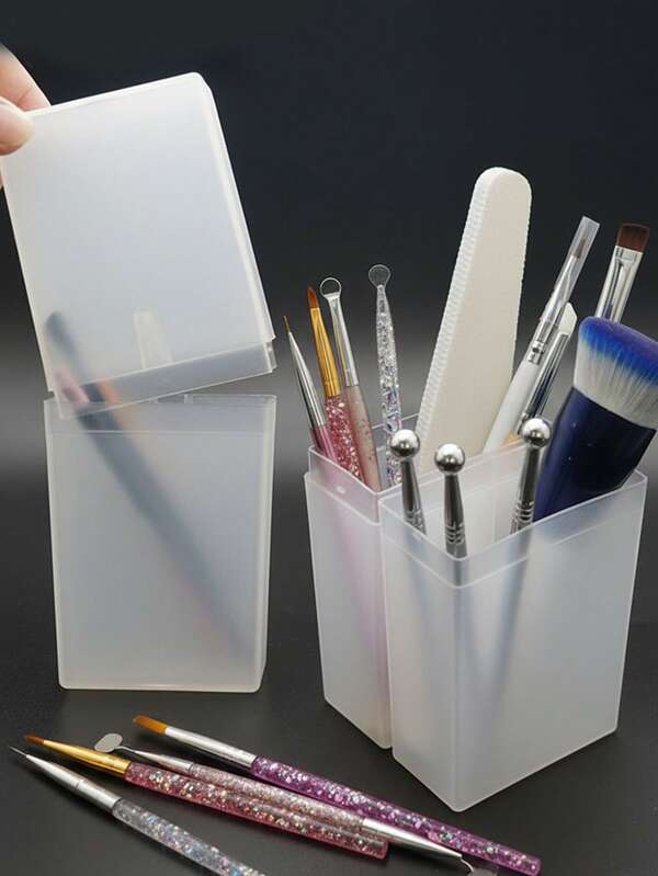 Retractable Makeup Brush And Nail Tool Organizer With Lid , Transparent Plastic Container Cup, Makeup Artist Travel Brush Organizer | Suitable For Vanity, Professional And Everyday Use, Multi-Functional Pen/Pencil/Straw Organizer