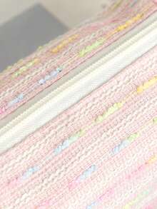 Knitted Line Pattern Pencil Case, Cream Yarn Large Capacity Pen Holder, Aesthetic Minimalist School Stationery Bag & Travel Makeup Organizer Pouch With Zipper - Multicolor - View 7