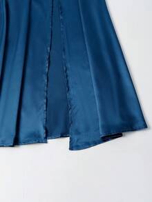 女士缎面伴娘礼服，性感吊带裙，鸡尾酒礼服，晚礼服 - 藏蓝色 - 查看 6